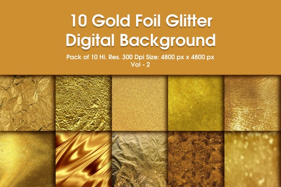 Gold Foil Glitter Digital Paper, Gold Digital Texture Paper Yellow
