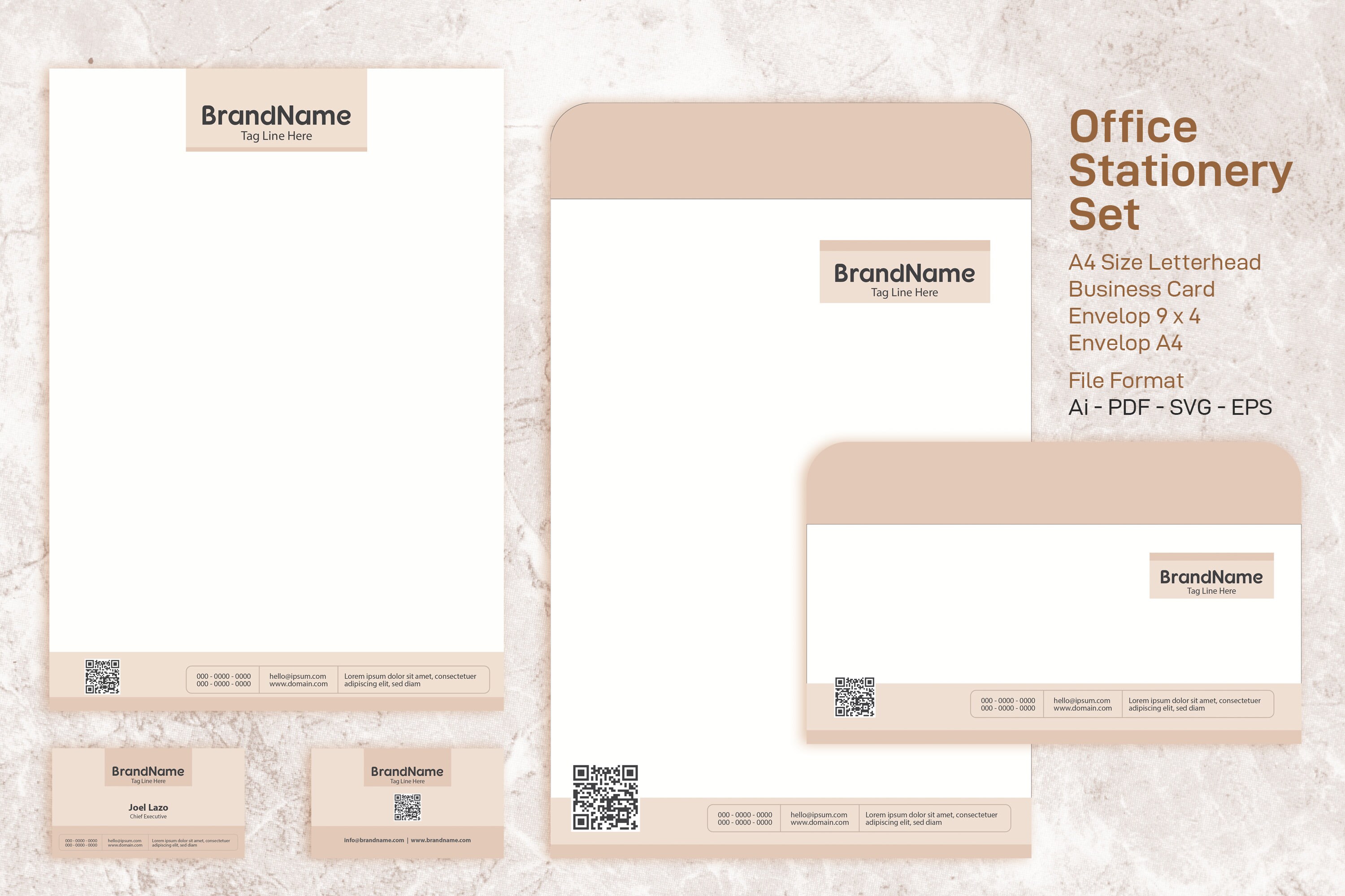Office Stationery, Letterhead, Business Card, Envelops, Editable