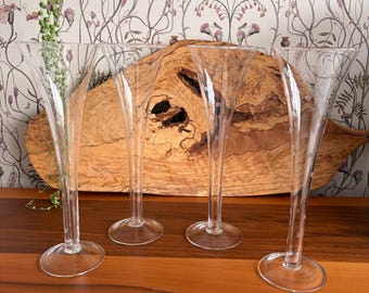 Vintage Pier 1 Trumpet Shaped  Etched Polkadot Hollow Stem Champagne Flutes x 4