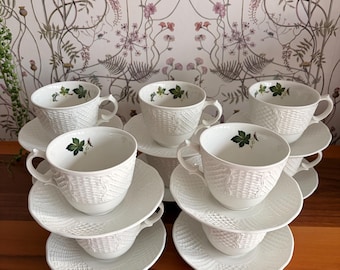 Burleigh Burgess and Leigh Set of 10 Cups and Saucers Concorde Pattern Ivy & Basketweave Staffordshire England