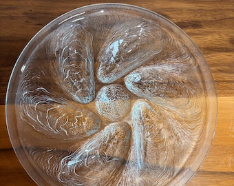 Vintage Glass Oyster Plate by Arcoroc France Shell Textured Glass with 6 Wells for Oysters
