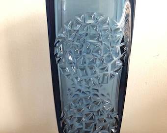 Mid Century Modern Blue Art Glass Vase: Sklo Union Rudolf Jurnikl Brutalist Design