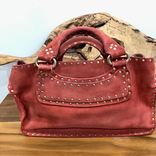 Vintage Celine Paris Top Handle Handtasche Orange Wildleder Boogie Tasche