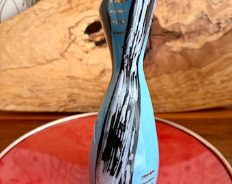 Strehla Ceramic Vase 867/1: Mid Century Modern Cubist Blue, Black, White, Gold Made Germany