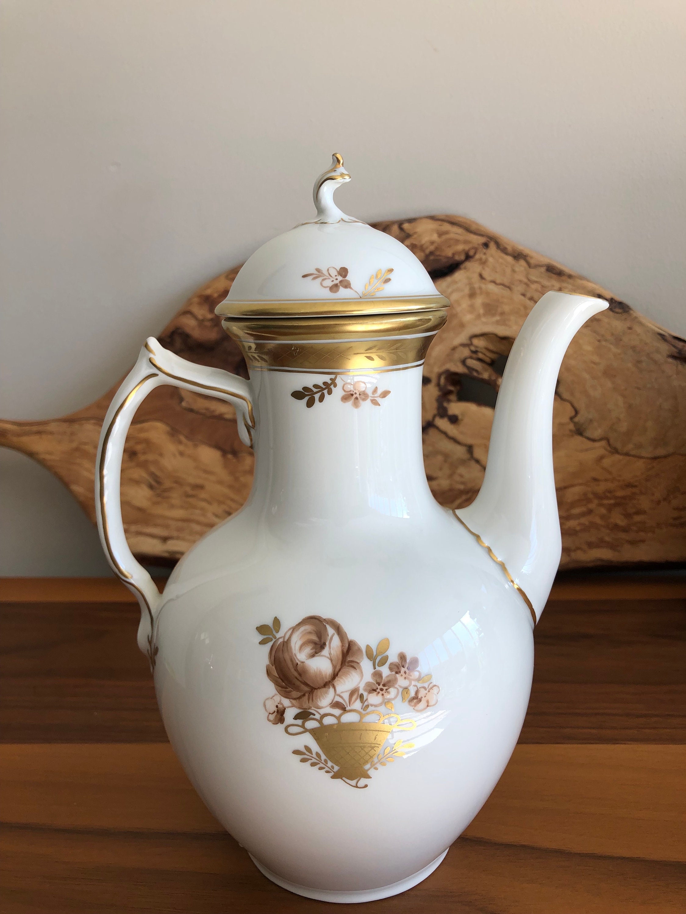 Royal Copenhagen Porcelain Coffee Pot in Golden Basket Pattern - Etsy