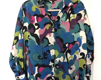 Haver London Abstract Paisley Multicoloured Blouse with Mother of Pearl Buttons Size Small