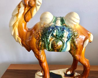 Tang Sancai Chinese Majolica Camel from the 20th Century Three Colors Glaze