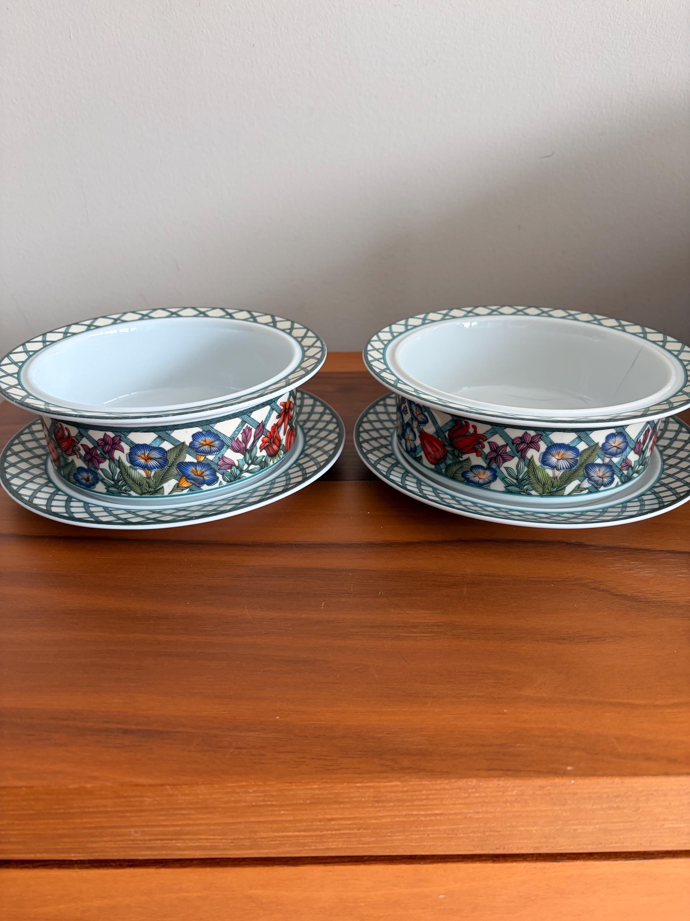 Dansk Nordic Garden Soup Bowls X 2 and Bread and Butter Plates X 2