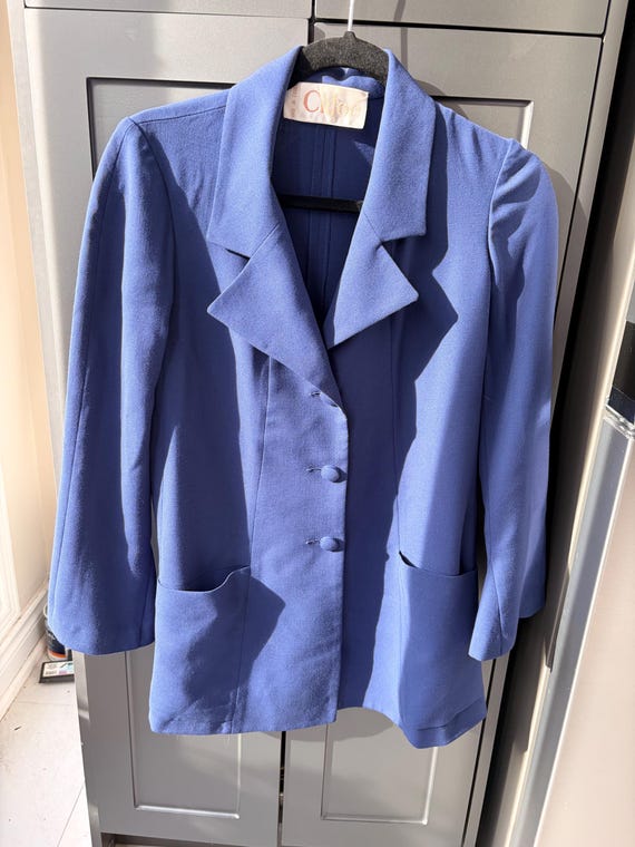 Chloé, Vintage French Chloe Designer Blue Wool Blazer / Jacket 1970s