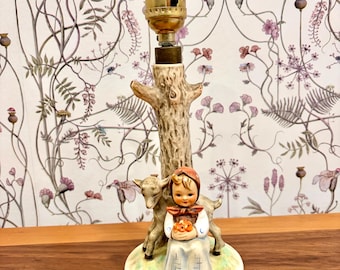 Hummel Figurine No. 228 “Good Friends” Table Lamp Girl Holding Flowers w/ her Lamb