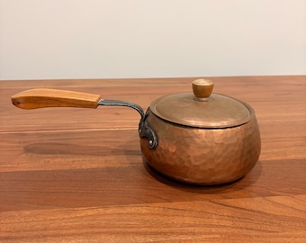 Vintage Swiss Stockli Netstal Textured Hammered Copper Fondue Pot