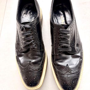 PRADA Black Leather Oxfords Brogues Platform Wingtips Size 37 - 7 US