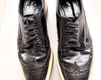 PRADA Black Leather Oxfords Brogues Platform Wingtips Size 37 - 7 US