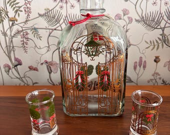 Holmegaard’s 1994 Juleflaske Christmas Bottle / Flask Alcohol Decanter w/ Adult Advent Calendar Days 1 - 24 countdown w/ 2 Jule Dram Glasses