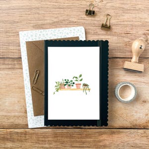 Carte postale aquarelle Etagères de plantes vertes