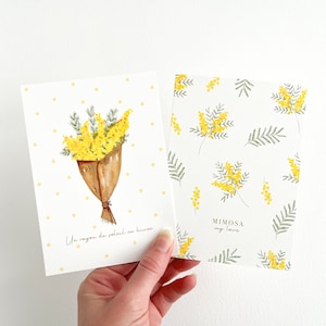Carte postale MIMOSA avec illustration à l'aquarelle 2 MODELES