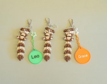 Puppy Dog, clip-on keychain school bag tag, 3D printed, personalised gift. Authorised Fluffy Tails seller Australia, PLA biodegrades.