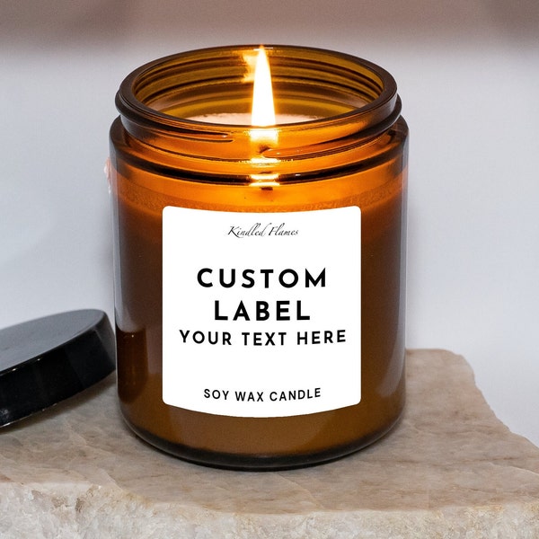 Custom candle, Blank label, personalised candle in large amber jar 200ml or 100ml. Awesome gift idea. In box.