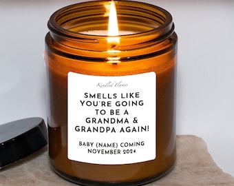 Smells Like You're going to be an, Aunty Uncle Grandma Grandpa again, new baby Australian gifting candles in large amber jar 200ml or 100ml