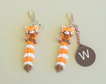 Red Panda, clip-on keychain school bag tag, 3D printed, personalised gift. Authorised Fluffy Tails seller Australia, PLA biodegrades.