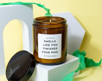 PhD Graduation Gift Candle, Australian Soy Wax, Unisex Friend Gift