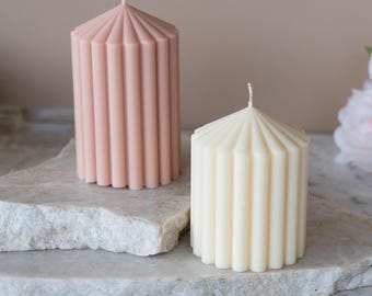 Ribbed Circus Pillar Candles, CUSTOM COLOURS Sculptural for wedding events, soy wax candle Australia.  Scented or Unscented.