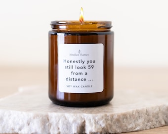 Honestly 59, funny 60th Birthday Candle: Milestone Gift, Australian Soy Wax (6/8oz)
