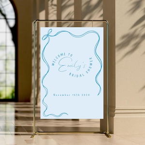 Blue Bridal Shower Party Sign, Canva Template, Bride Wedding, Digital Customisable Template, Single Colour Wedding Hens Welcome Sign