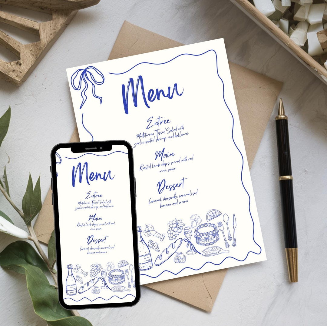 Event Menu Digital Template, Canva Customisable, Dinner Party, Eat ...