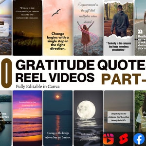 Paquete de 50 frases de gratitud para Instagram / Parte 2 / Afirmaciones de gratitud / Gratitud y felicidad / Plantillas editables de Canva