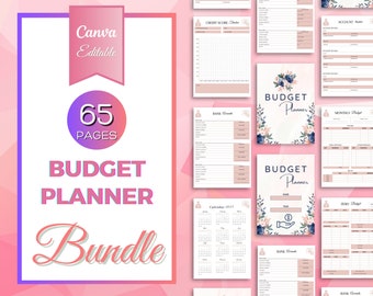 Budget Planner Bundle | Canva Template | 65 Pages Budget Planner | Editable in Canva | JPG & PDF Included