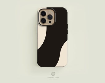 Abstract Patterned Black and Cream MagSafe Tough iPhone Case | iPhone 15 14 13 Pro Max Case, iPhone 15 14 Plus Case, iPhone 13 Mini