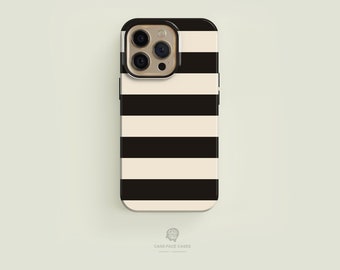 Striped Black with Cream MagSafe Tough iPhone Case | iPhone 15 14 13 Pro Max Case, iPhone 15 14 Plus Case, iPhone 13 Mini, iPhone Cases