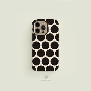 Polka-dotted Black and Cream MagSafe Tough iPhone Case | iPhone 15 14 13 Pro Max Case, iPhone 15 14 Plus Case, iPhone 13 Mini, iPhone Cases