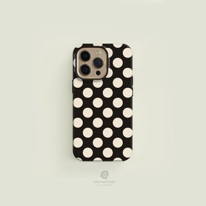 Polka-Gepunktet Schwarz mit Sahne MagSafe Tough iPhone Case | iPhone 16 15 14 13 Pro Max Hülle, iPhone 16 15 14 Plus Hülle, iPhone 13 Mini