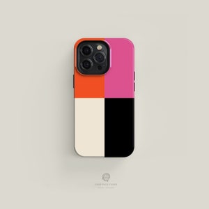 Carrelage Rose Orange Noir et Crème Coque iPhone | Coque pour iPhone 16 15 14 13 12 11, Pro Max, iPhone 16 15 14 Plus, iPhone 13 12 Mini