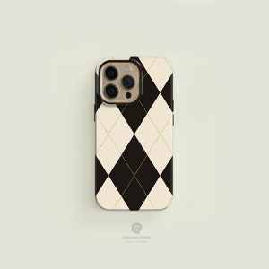 Classic Argyle Black & Cream MagSafe iPhone Case | iPhone 16 15 14 13 Pro Max Case, iPhone 16 15 14 Plus Case, iPhone 13 12 Mini Case