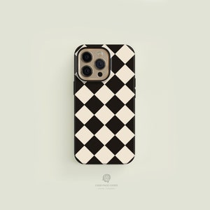 Diamant Kariert Schwarz & Creme MagSafe Tough iPhone Case | iPhone 16 15 14 13 Pro Max Hülle, iPhone 16 15 14 Plus Hülle, iPhone 13 Mini