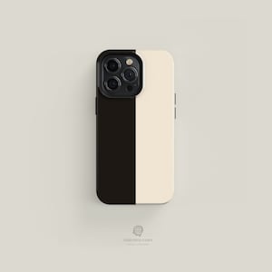 バイカラー ブラック & クリーム タフ iPhone ケース | iPhone 16 15 14 13 12 11 Pro Max ケース、iPhone 16 15 14 Plus ケース、iPhone 13 12 Mini ケース