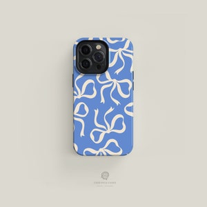 Custodia per telefono resistente con fiocchi blu e crema / Custodia per iPhone 15 14 13 12 11 Pro Max, Custodia per iPhone 15 14 Plus, Custodia per iPhone 13 12 Mini, Custodia per iPhone-Face