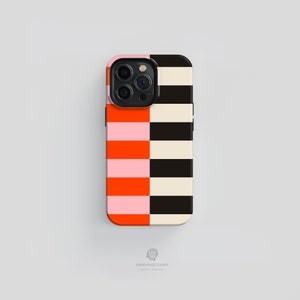 Bicoloured Stripes Pink, Orange, Black & Cream MagSafe Tough Phone Case | iPhone 14 13 12 11 Pro Max Case, iPhone 13 12 Mini Case, iPhone XS