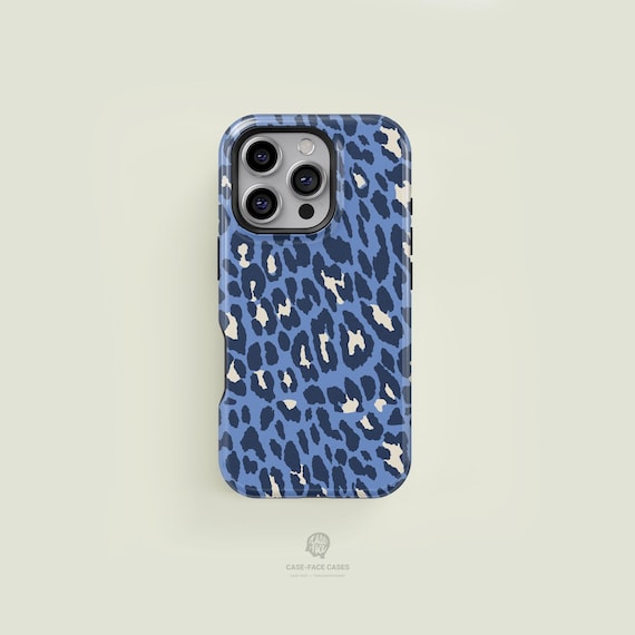 Magsafe iPhone Case Cheetah Animal Print Navy Light Blue