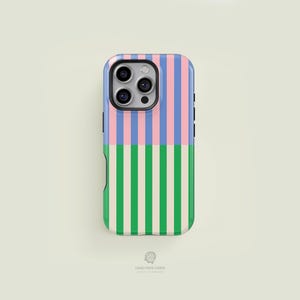 Horizontal Split Striped Blue & Green Tough iPhone Case | iPhone 16 15 14 13 12 11 Pro Max Case, iPhone 16 15 14 Plus Case, iPhone 13 Case