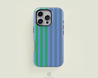 Vertical Split Striped Light Blue & Green iPhone 17 / 16 / 15 / 14 / 13 Pro Max Phone Case | MagSafe Tough Protection