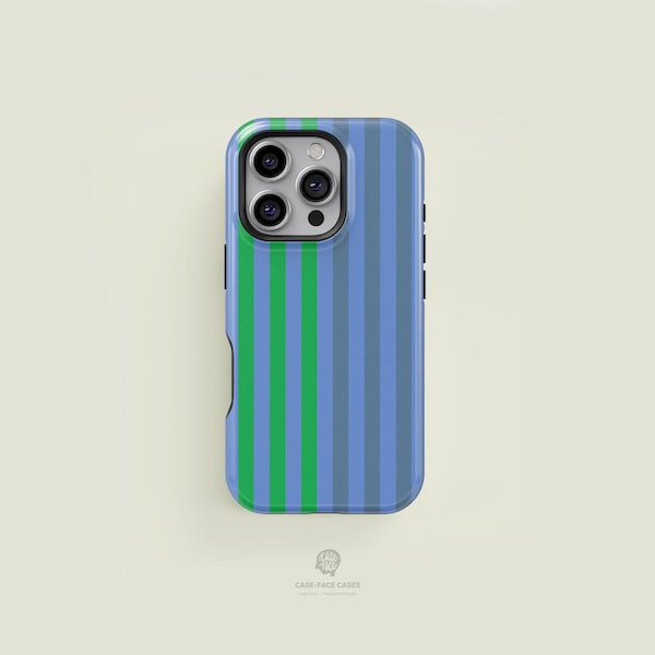 Vertical Split Striped Light Blue & Green iPhone 17 / 16 / 15 / 14 / 13 Pro Max Phone Case | MagSafe Tough Protection