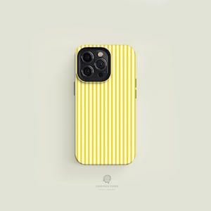 Rayé jaune et blanc MagSafe Tough pour iPhone | Coque pour iPhone 16 15 14 13 Pro Max, Coque pour iPhone 16 15 14 Plus, iPhone 13 Mini