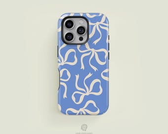 Classic Bows Light Blue & Cream iPhone 17 / 16 / 15 / 14 / 13 Pro Max Phone Case | MagSafe Tough Protection