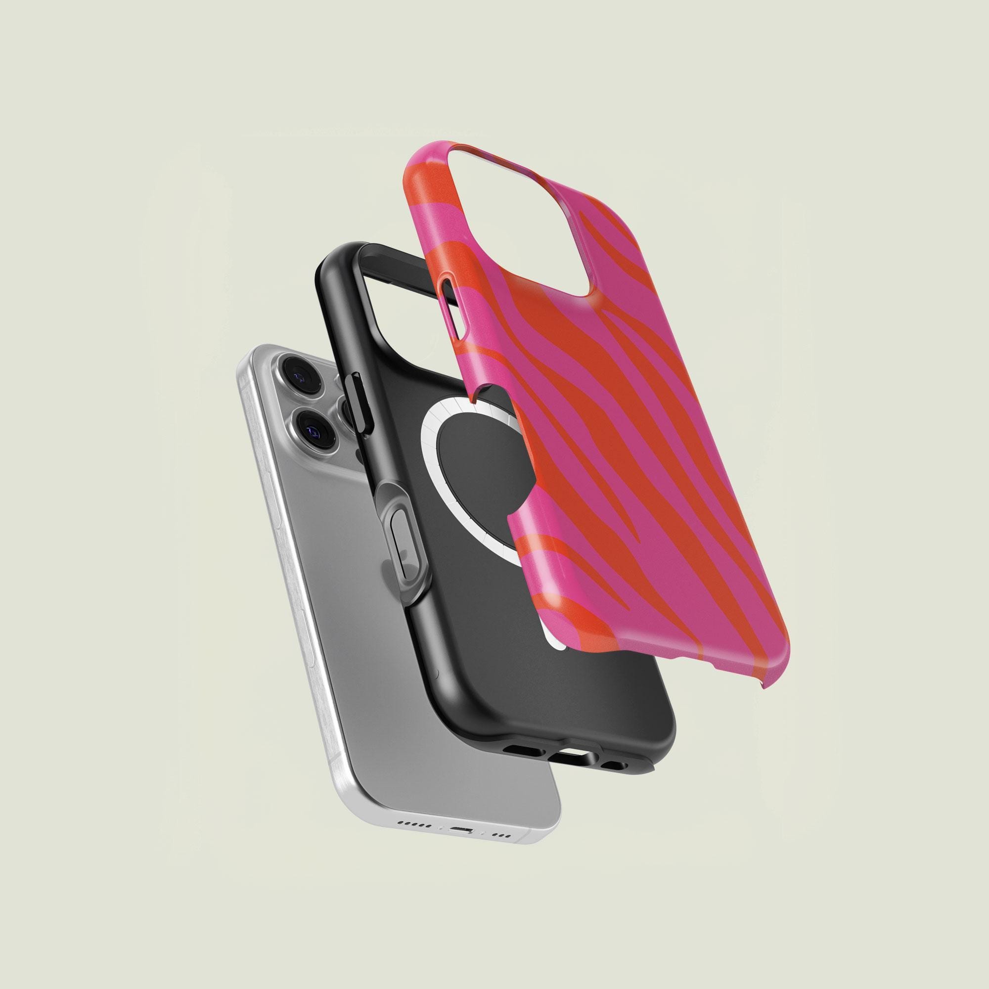 ゼブラ柄アニマルプリント ブライトオレンジ＆ホットピンク iPhone 17