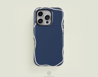 Outline Trimmed Cream &  Navy iPhone 17 / 16 / 15 / 14 / 13 Pro Max Phone Case | MagSafe Tough Protection