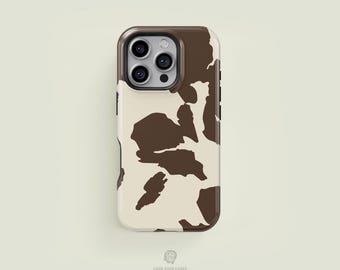 Cow Animal Print Chocolate Brown and Cream iPhone 17 / 16 / 15 / 14 / 13 Pro Max Phone Case | MagSafe Tough Protection